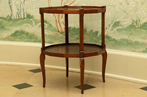 French Style Mahogany Round Two-tier Table, C. 1930, H 20'' Dia. 16.5''