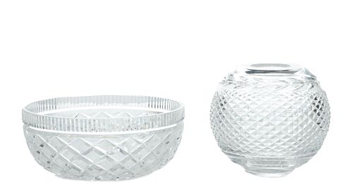 Waterford  Cut Crystal Bowl And Rose Bowl,  20th C., H 5.25" And H 3.25",