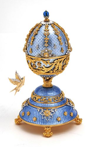 House Of Faberge For Franklin Mint  'The Fountain Of Jewels' Egg & Brooch, H 7'' Dia. 4'' 2 pcs