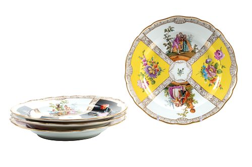 German Meissen  Porcelain Plates,crossed Swords Mark C. 19th.c., Dia. .5'' 4 pcs