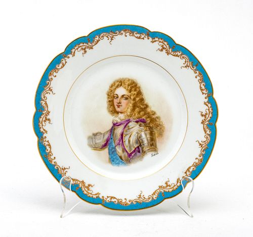 Sevres, French  Porcelain Plate Signed Gebrie, 19Th.C Dia 9 1/2" Duc De Bourgogne, Portrait