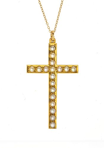 Gold Cross With Pearls, On Chain