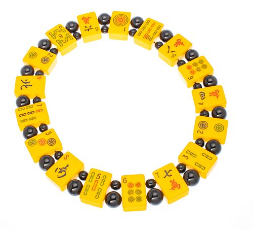 Mahjong Celluloid Tiles And Black Beads Necklace L 22''