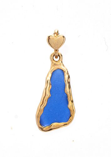 14K Gold And Blue Glass Pendant By Mike Dilts