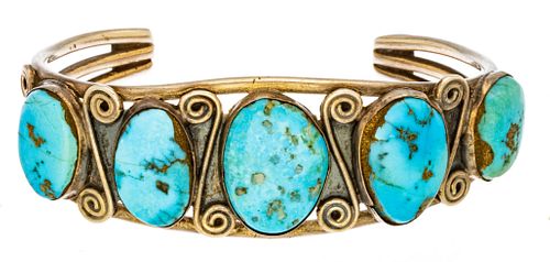 Southwest Turquoise And Sterling Silver Cuff Bracelet 43g 1 pc