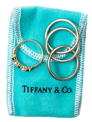 Tiffany & Co (American) Sterling Silver 925 Triple Rolling Ring And A 14K Gold Ring 2 Pcs.