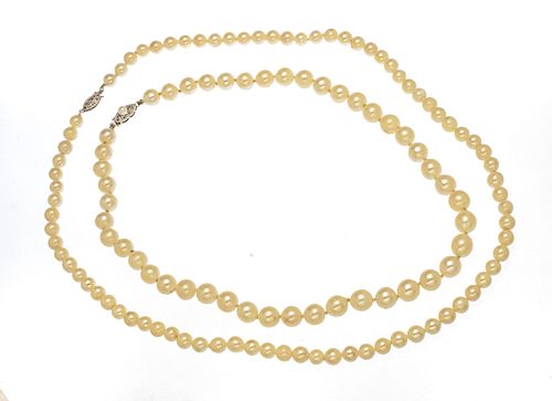 5.8-7.5mm Pearl & 14kt White Gold Necklaces, L 21'' 62g 2 pcs