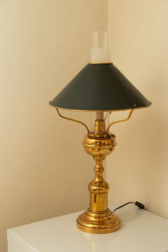 Chapman Brass Lamp, Tole Shade, H 24'' Dia. 13''