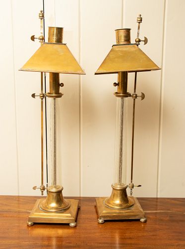Chapman  Brass & Blown Glass Lamps, H 28'' W 7'' Depth 7'' 1 Pair