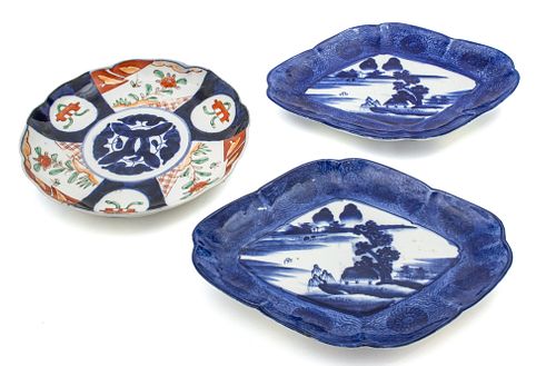 Japanese Imari Porcelain Dishes,  19th.c., W 7'' L 10'' 3 pcs
