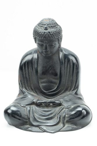 Japanese Painted Cast Iron Buddha, H 10", W 9.5", D 7"