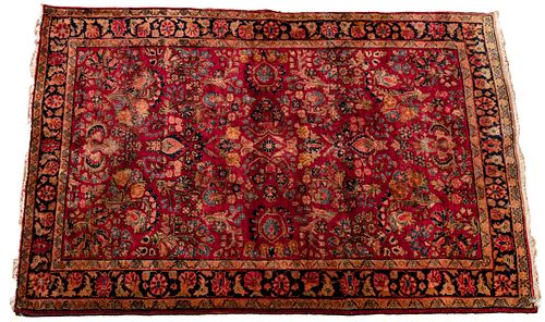 Sarouk Persian  Hand Woven Wool Carpet C. 1930, W 43'' L 64''