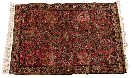 Sarouk Persian  Rug, Hand Woven Wool C. 1930, W 3.5' L 4.1''