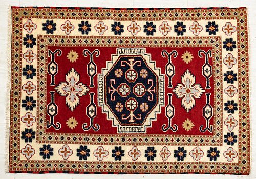 Indo-Persian Handwoven Wool Rug, W 4' 6'' L 6' 5''