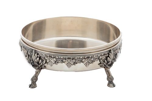 Round Silver Plate Footed Centerpiece In Frame,  H 3.5'' Dia. 8.2''