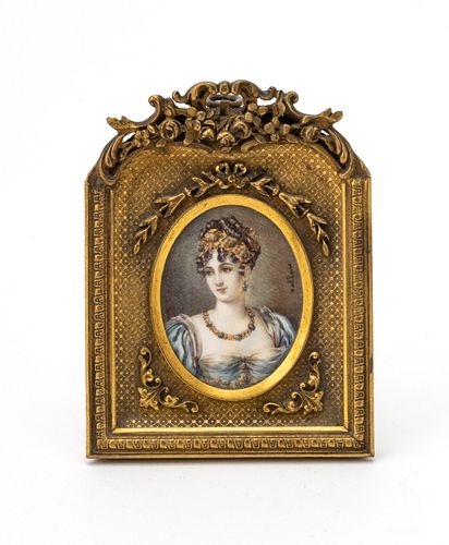 French Dore Bronze Frame, Continental Portrait Miniature, H 4.25'' W 3.25''