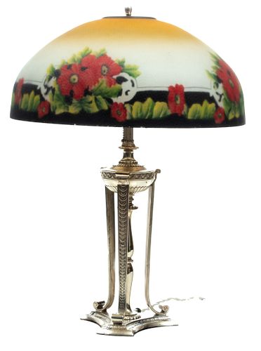 Reverse Painted Glass Shade, Pairpoint Base D3070 C. 1910,