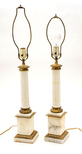 Empire Style Marble Table Lamps,  20th C., H 19'' W 5'' Depth 5''