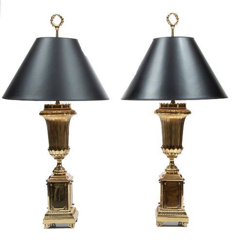 Pair Of Brass Lamps H 36'' W 5.5'' L 5.5''