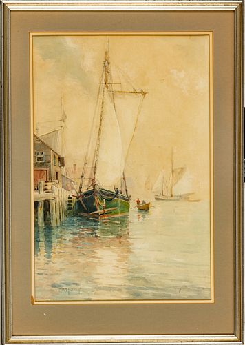 George Wainwright Harvey, Amer 1855 - 30,  Watercolor Harbor With Sailboats, H 21'' W 14''