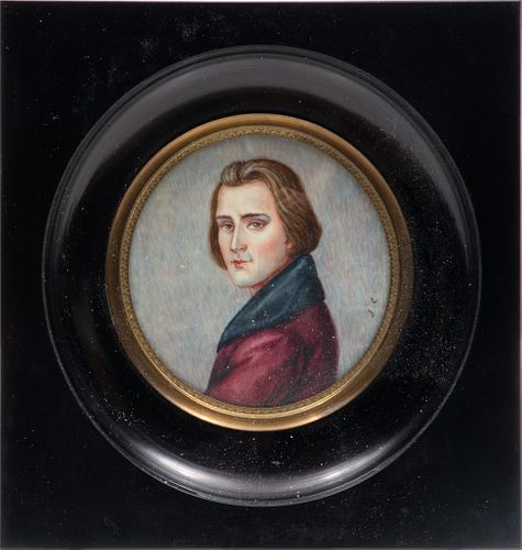 French Miniature Portrait, Watercolor: Franz Liszt Dia. 2.5''