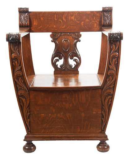 Art Deco  Oak Plank Arm Chair C. 1900, H 35'' W 28'' Depth 19''