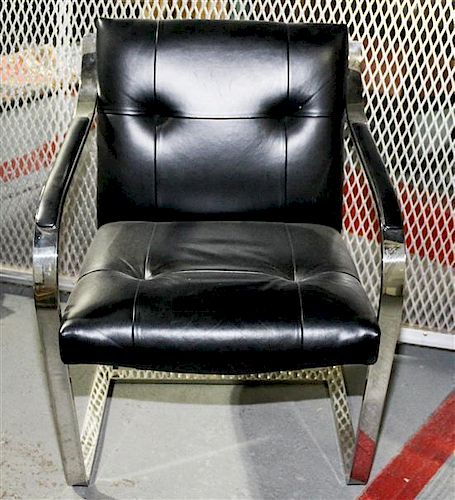 A Bruton Leather and Chrome Open Armchair Height 32 inches.