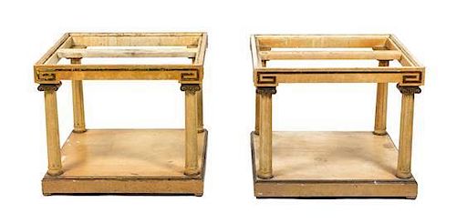 A Pair of Painted Side Tables Height 22 1/4 x width 27 x depth 27 inches.