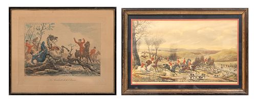 After W P Hodges,  Hunters With Hounds, Lithograph By H. Alken + Vernet Print, H 14'' W 23'' 2 pcs