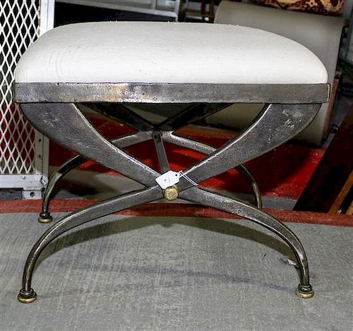 A Steel & Brass Neoclassical Bench Width 22 inches.