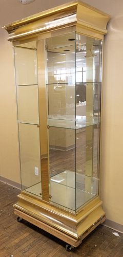 Brass With Mirror And Glass Shelves Display Cabinet, Modern H 83" W 38" D 18"