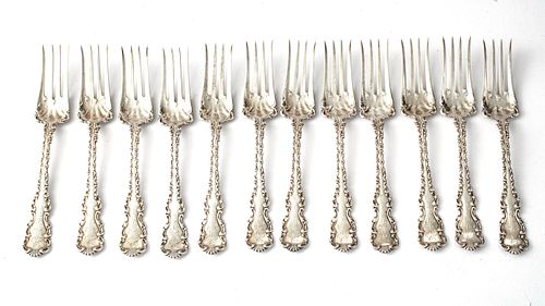 WHITING MFG. CO. 'LOUIS XV' STERLING SILVER FORKS, 12 PCS, L 7.5", T.W. 17.07 