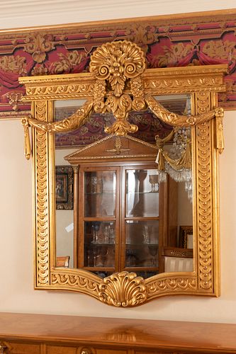 FRENCH EMPIRE STYLE GILT WOOD MIRROR, H 54", W 43", D 4" 