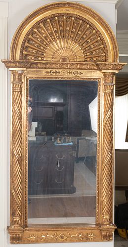 AMERICAN EMPIRE  CARVED AND GILT WOOD WALL MIRROR, C. 1900 H 78", W 41"