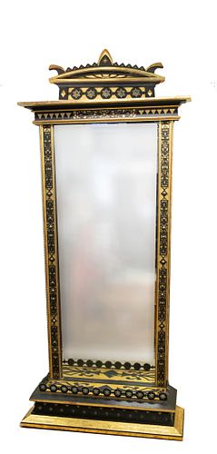 CONTINENTAL EBONIZED AND GILDED PIER MIRROR, PLANTER BASE, C. 1880-1910 H 112", W 57", D 20"