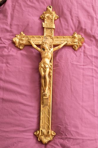 CONTINENTAL (LIKELY FRENCH) D'ORE BRONZE CRUCIFIX, EARLY 20TH C.,  H 19", W 10" 