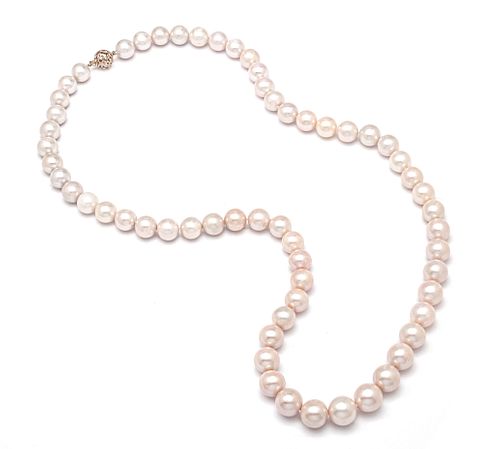 SOUTH SEA PEARL, 14KT GOLD & DIAMOND CLASP NECKLACE, 12MM. L 32", T.W. 195 GR 