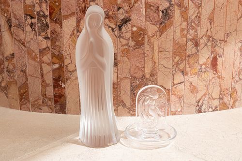LALIQUE GLASS MADONNA & RING TRAY, 2 PCS, H 10" 