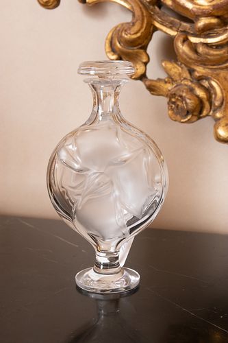 LALIQUE GLASS "FLOWER" PERFUME BOTTLE, H 6.7" 