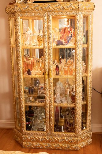 MONGELLI, ITALY, LOUIS XVI STYLE CURIO CABINET,  GLASS FRONT AND SIDE PANELS LATE 20TH C., H 69", D 40" 
