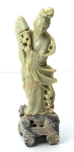 CHINESE SOAPSTONE CARVING OF QUAN YIN, C 1900 H 8.25" 