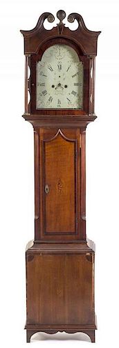 An English Inlaid Oak Tall Case Clock Height 86 inches.