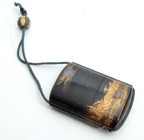 JAPANESE LACQUER INRO WITH CORD 19H.C. H 2 7/8" W 2" 