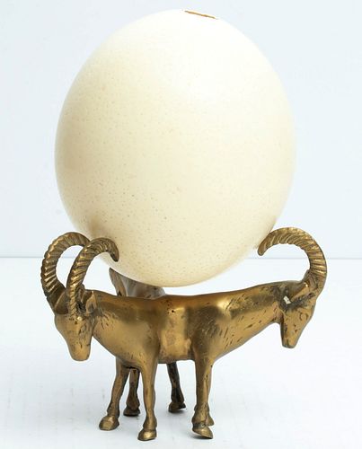 OSTRICH EGG ON METAL "GOAT" STAND H 8" INCLUDING STAND 
