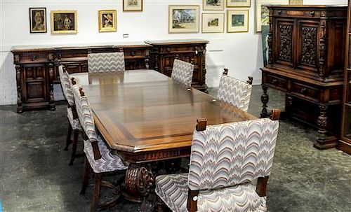 * An American Renaissance Revival Dining Suite, Tobey Furniture, Chicago Width of first 87 inches.