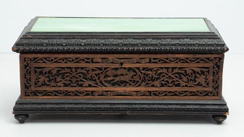 GERMAN CARVED WOOD HINGED COVER BOX 19TH.C. H 7" L 13" D 5" 