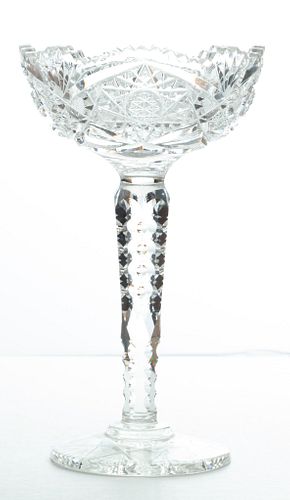 BRILLIANT PERIOD CUT CRYSTAL COMPOTE WITH SAWTOOTH RIM, C 1900 H 10"