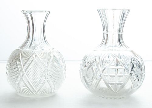 BRILLIANT PERIOD TWO CUT GLASS CARAFES, C 1900 H 7.75"