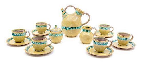 A Stoneware Tea Service, Guido Gambone Height of teapot 9 1/4 inches.