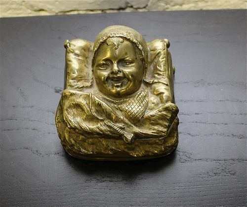 A Gilt Bronze Figural Jewelry Box Height 4 1/2 x width 4 1/2 inches.